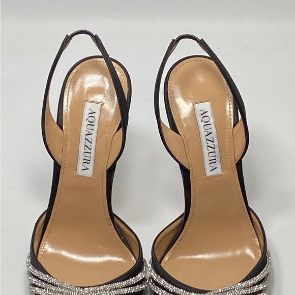 Aquazzura Gatsby Crystal-Embellished Satin Pumps size 37 - Picture 6 of 14